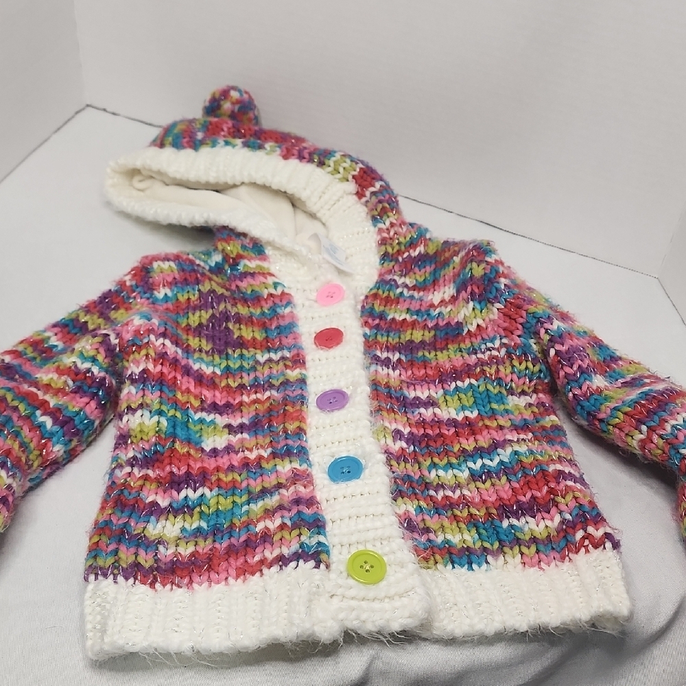 Colorful Knit Hooded Sweater with Buttons
